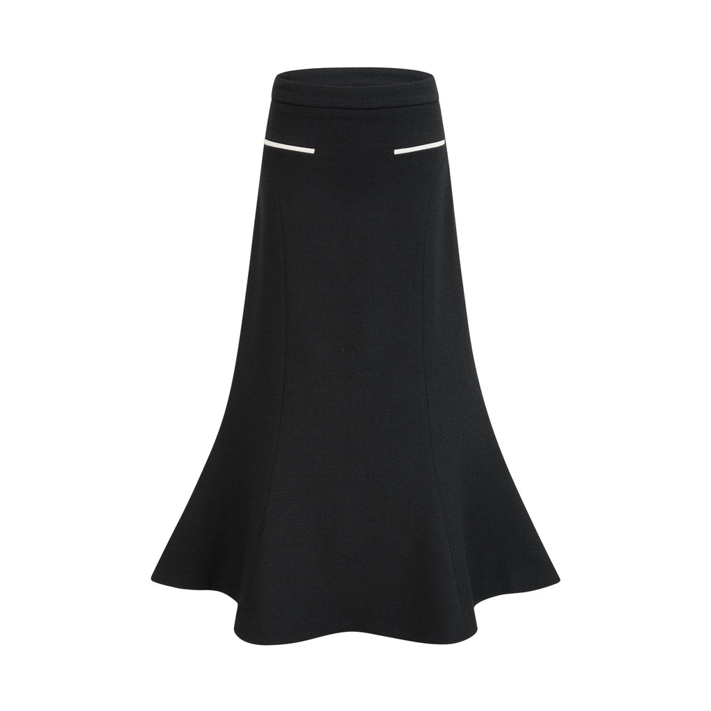 Ida Jacket & Skirt Set - Contrast Colors - Cropped Jacket - Flared Skirt - Front Button Fastening - Patch Pockets