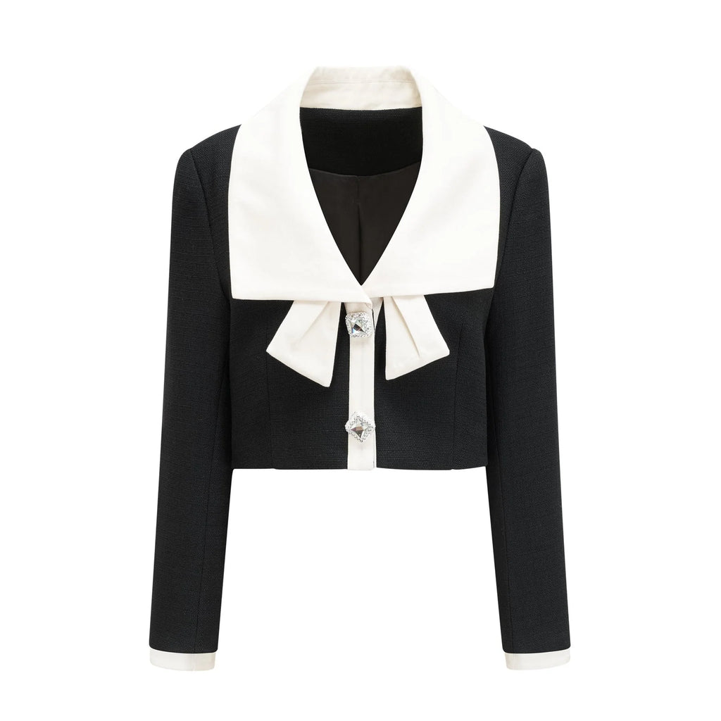 Ida Jacket & Skirt Set - Contrast Colors - Cropped Jacket - Flared Skirt - Front Button Fastening - Patch Pockets