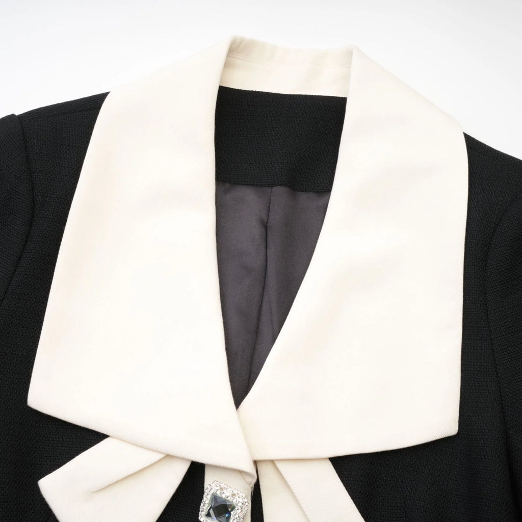 Ida Jacket & Skirt Set - Contrast Colors - Cropped Jacket - Flared Skirt - Front Button Fastening - Patch Pockets