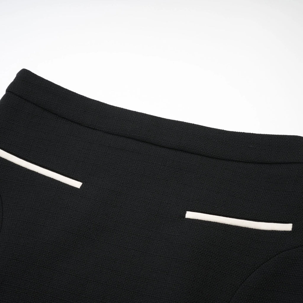 Ida Jacket & Skirt Set - Contrast Colors - Cropped Jacket - Flared Skirt - Front Button Fastening - Patch Pockets