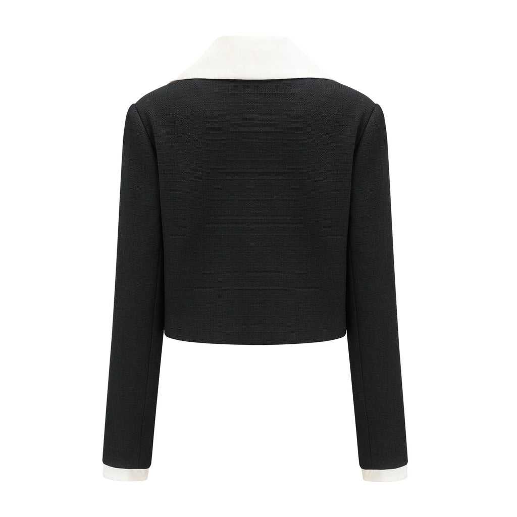 Ida Jacket & Skirt Set - Contrast Colors - Cropped Jacket - Flared Skirt - Front Button Fastening - Patch Pockets