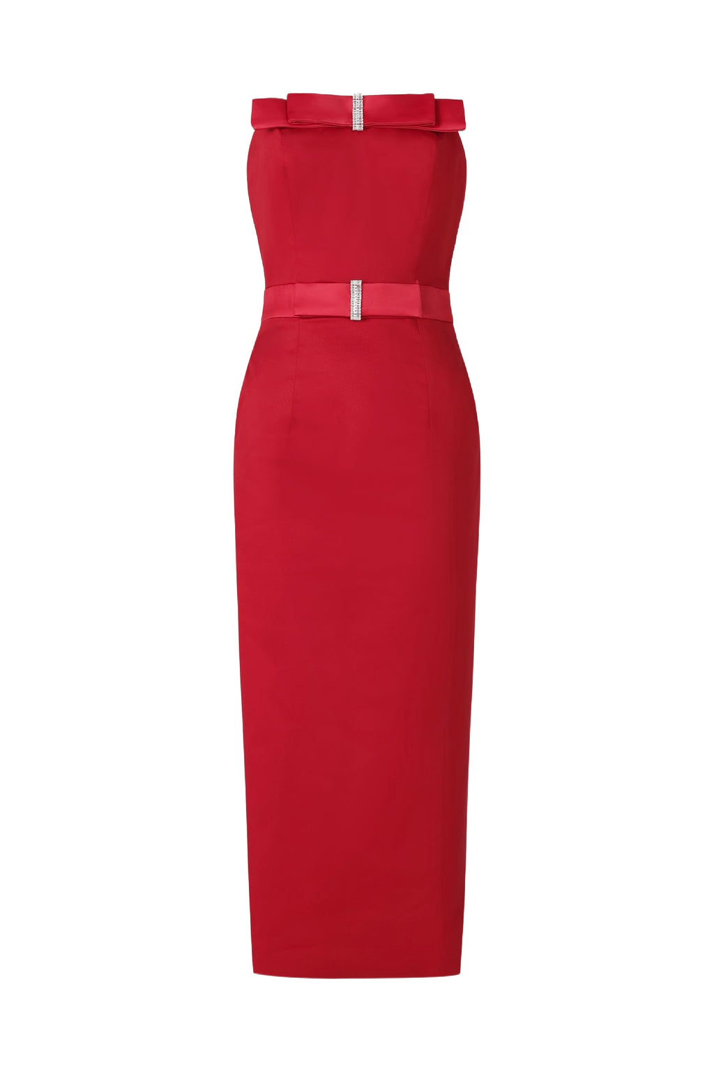 Ida Red Strapless Dress with Bow Detailing and Shimmering Embellishment