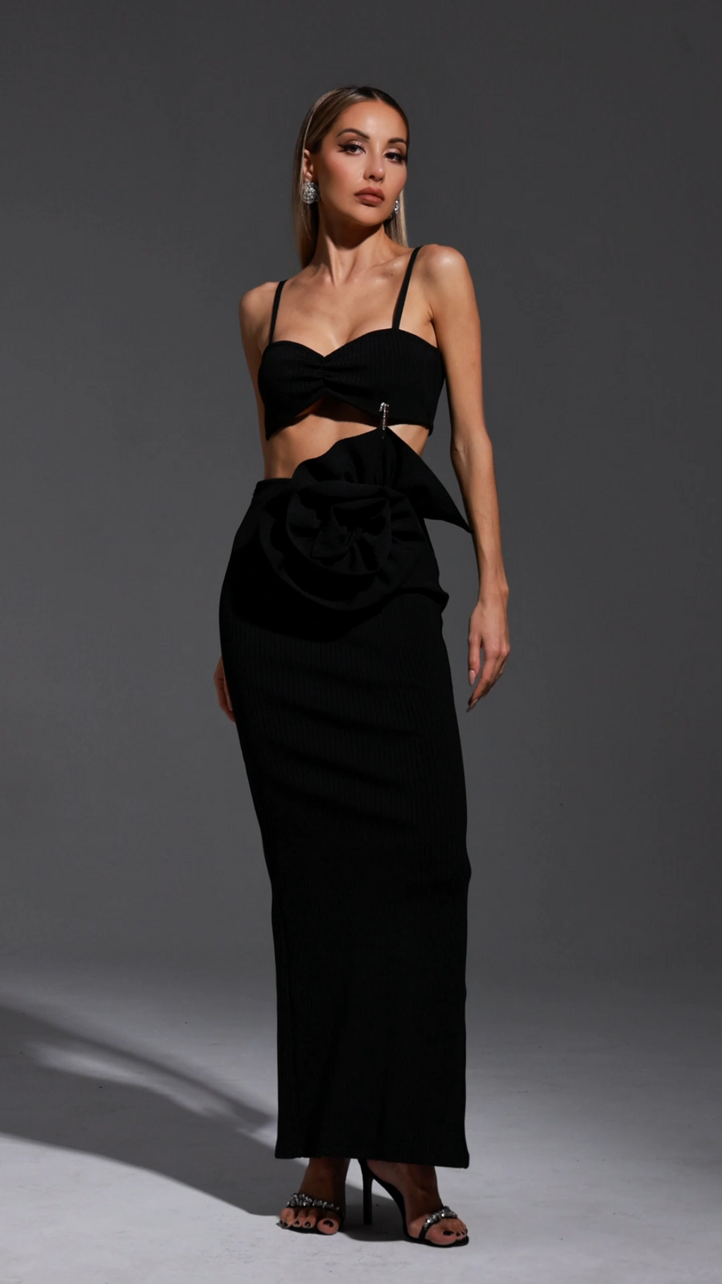 Iliana Black Hollow-Out Floral Accent Dress