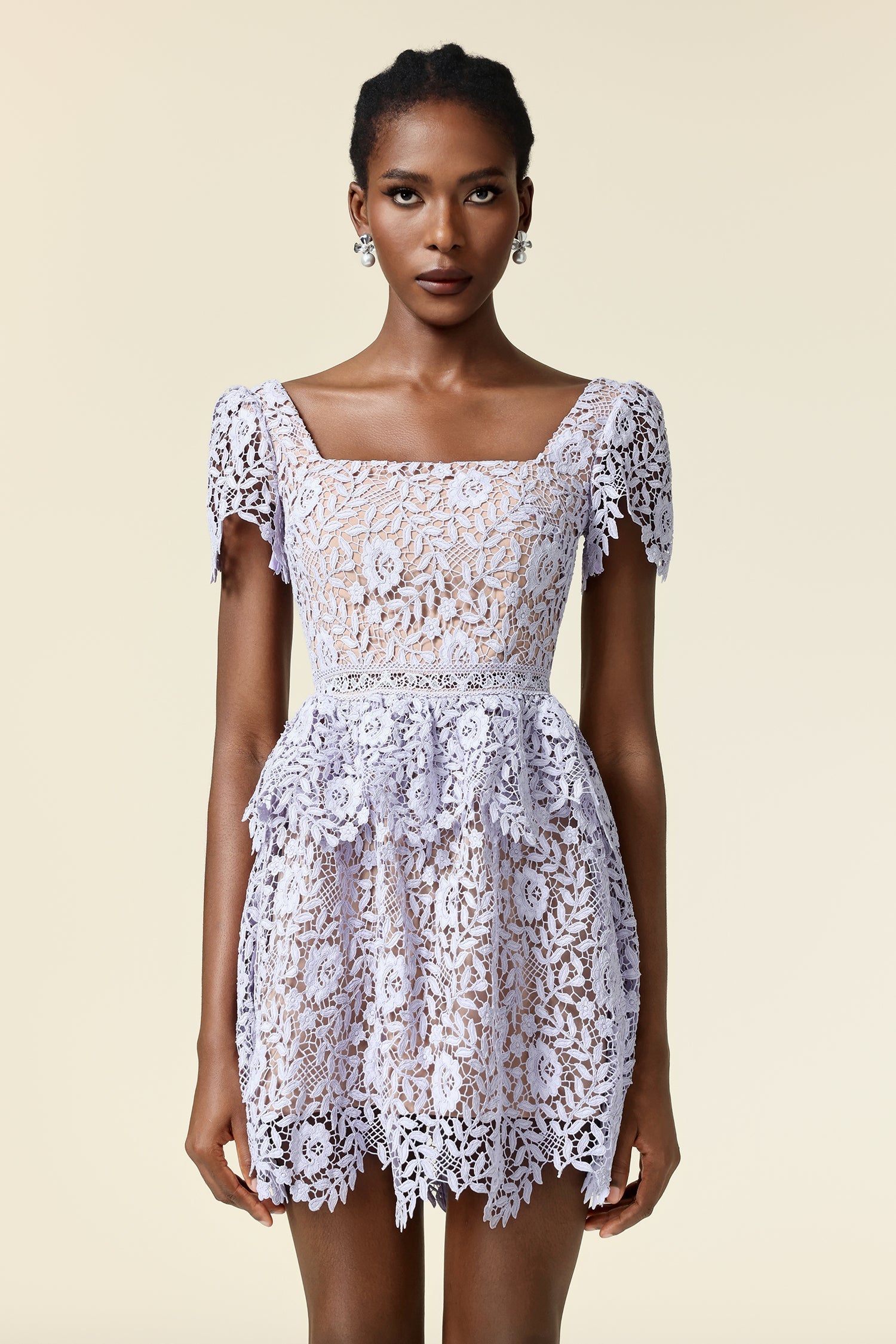 Iliana Lavender Lace Square Neckline Dress