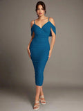 Iliana Midi Dress - Spaghetti Strap - Cold Shoulder - Bodycon - Elegant