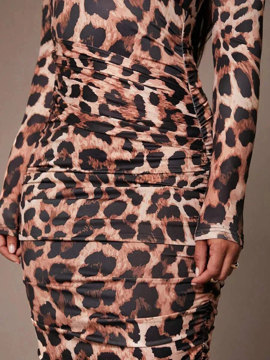 Imelda Midi Dress - V Neckline - Elegant Style - Leopard Print - Twist Details - Slim Fit