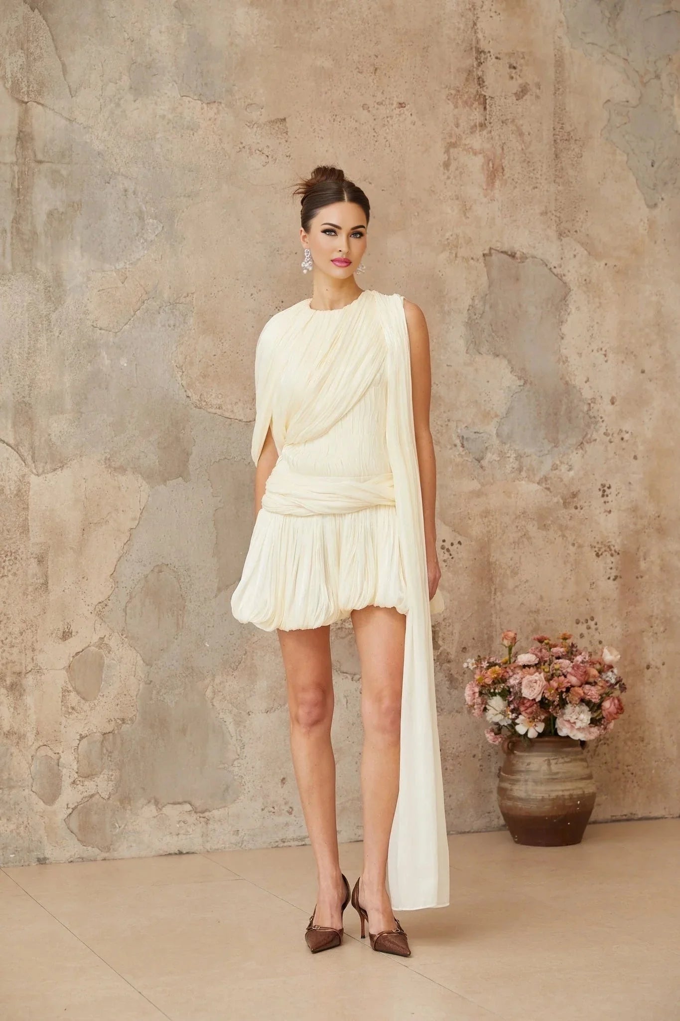 Ines Mini Dress Pleated Ribbon Design & Glitter Detail