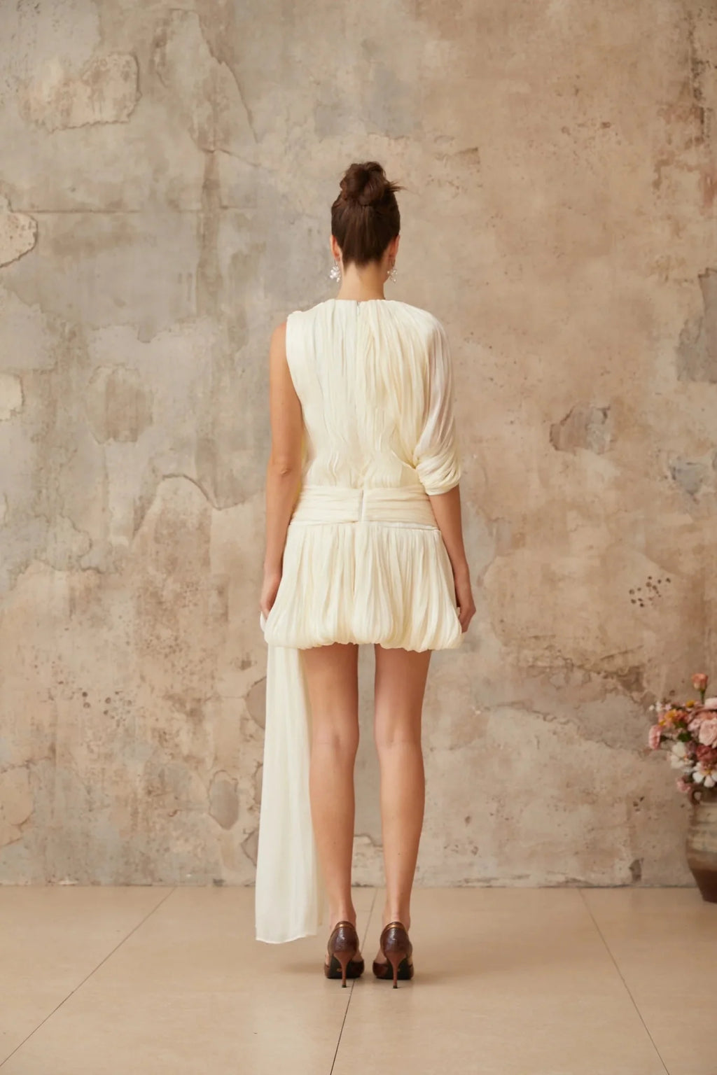 Ines Mini Dress Pleated Ribbon Design & Glitter Detail