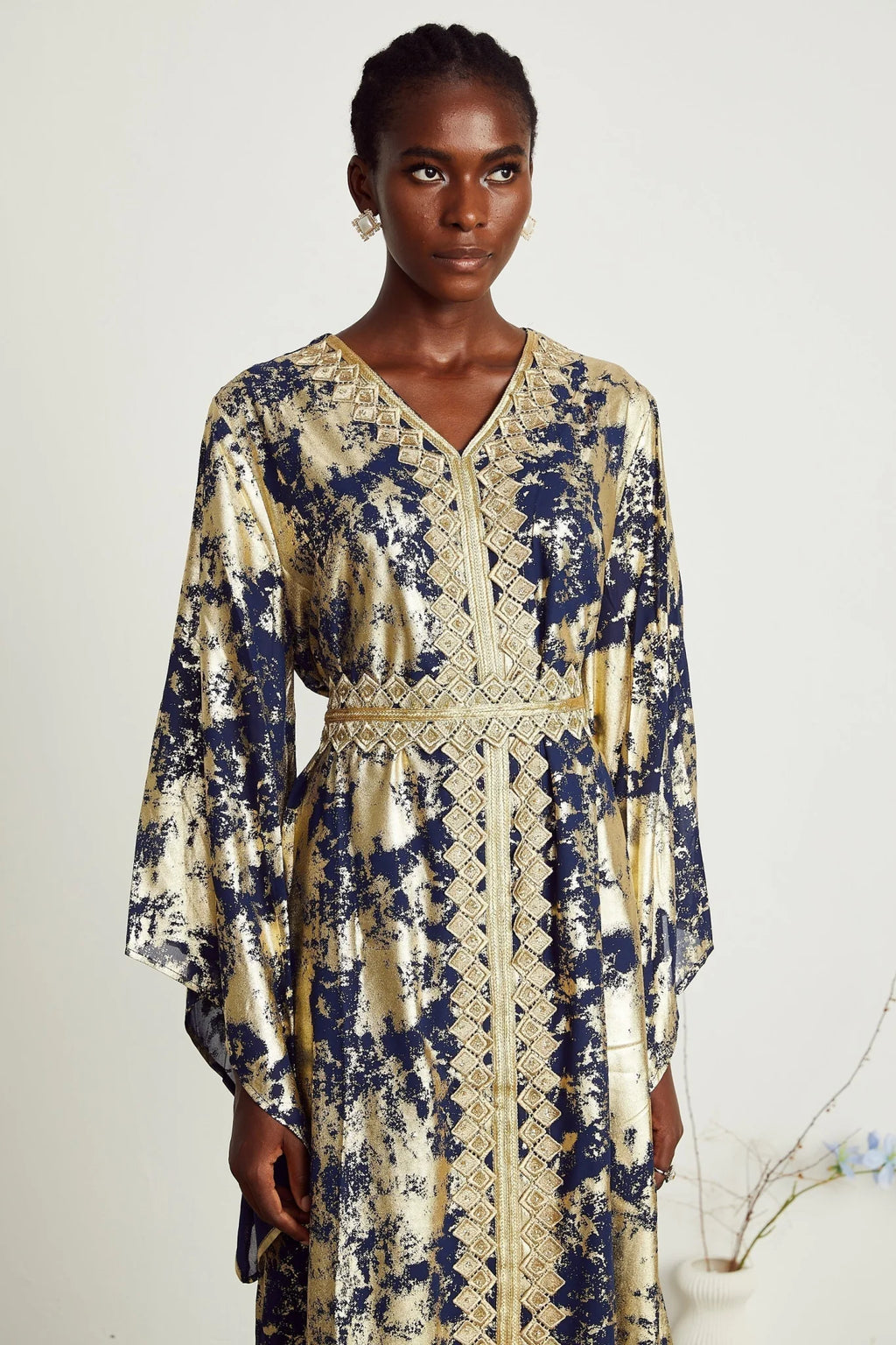 Iolanda Maxi Dress - Guipure Lace Detail - Wide Sleeves - Detachable Waist Tie - Braided Edge Trim