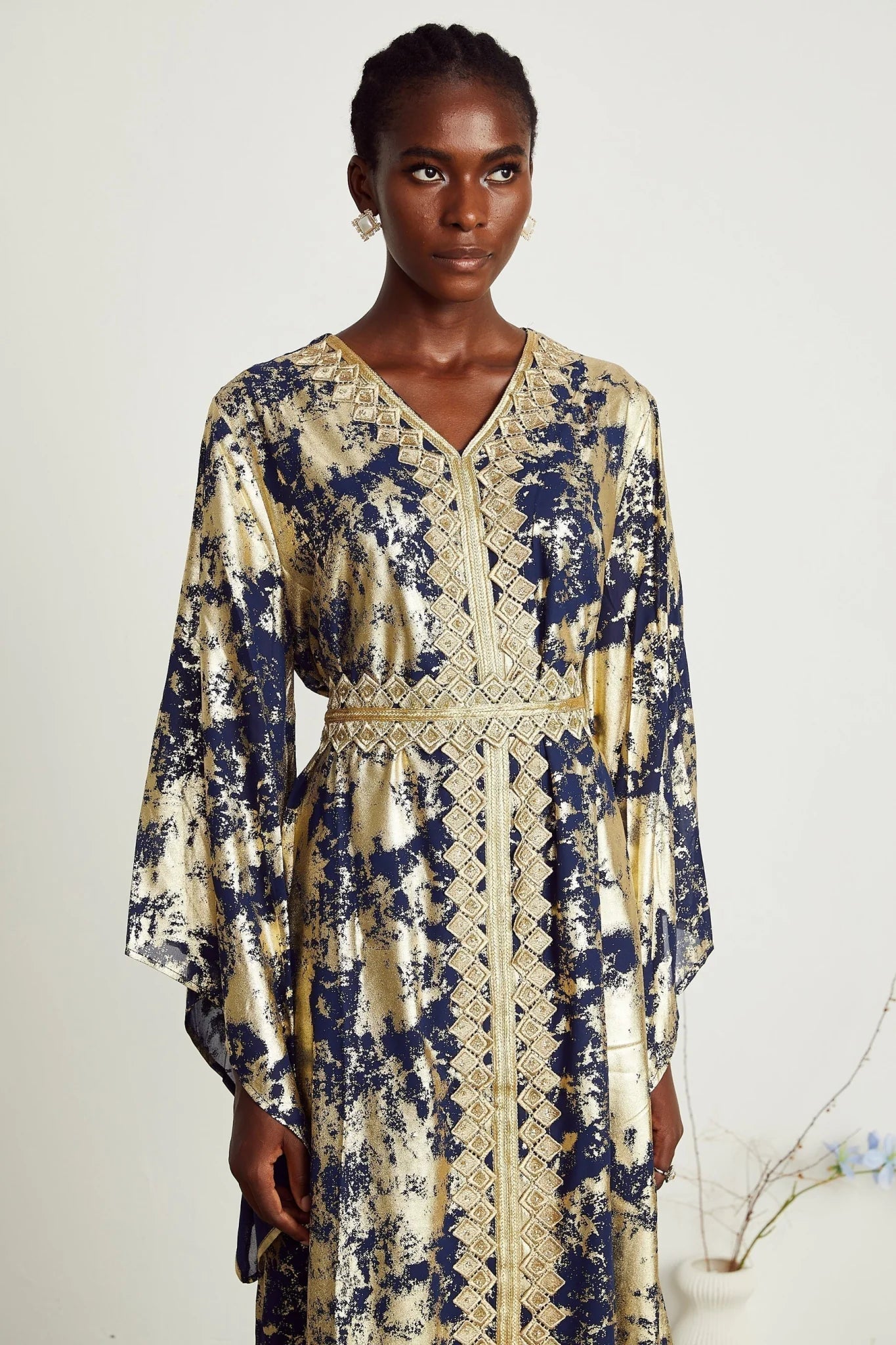 Iolanda Maxi Dress - Guipure Lace Detail - Wide Sleeves - Detachable Waist Tie - Braided Edge Trim