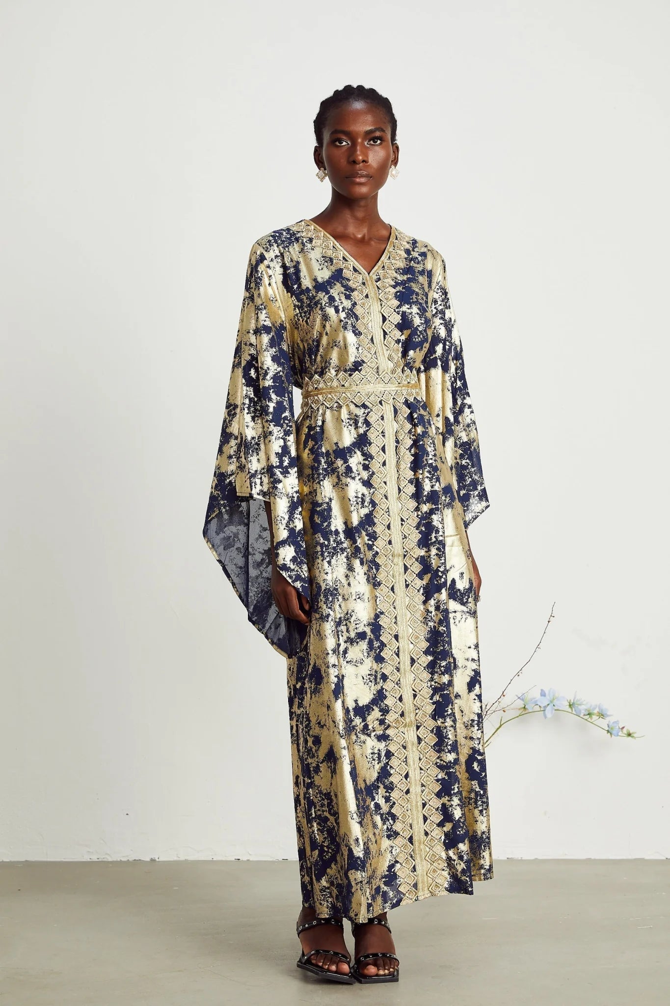 Iolanda Maxi Dress - Guipure Lace Detail - Wide Sleeves - Detachable Waist Tie - Braided Edge Trim