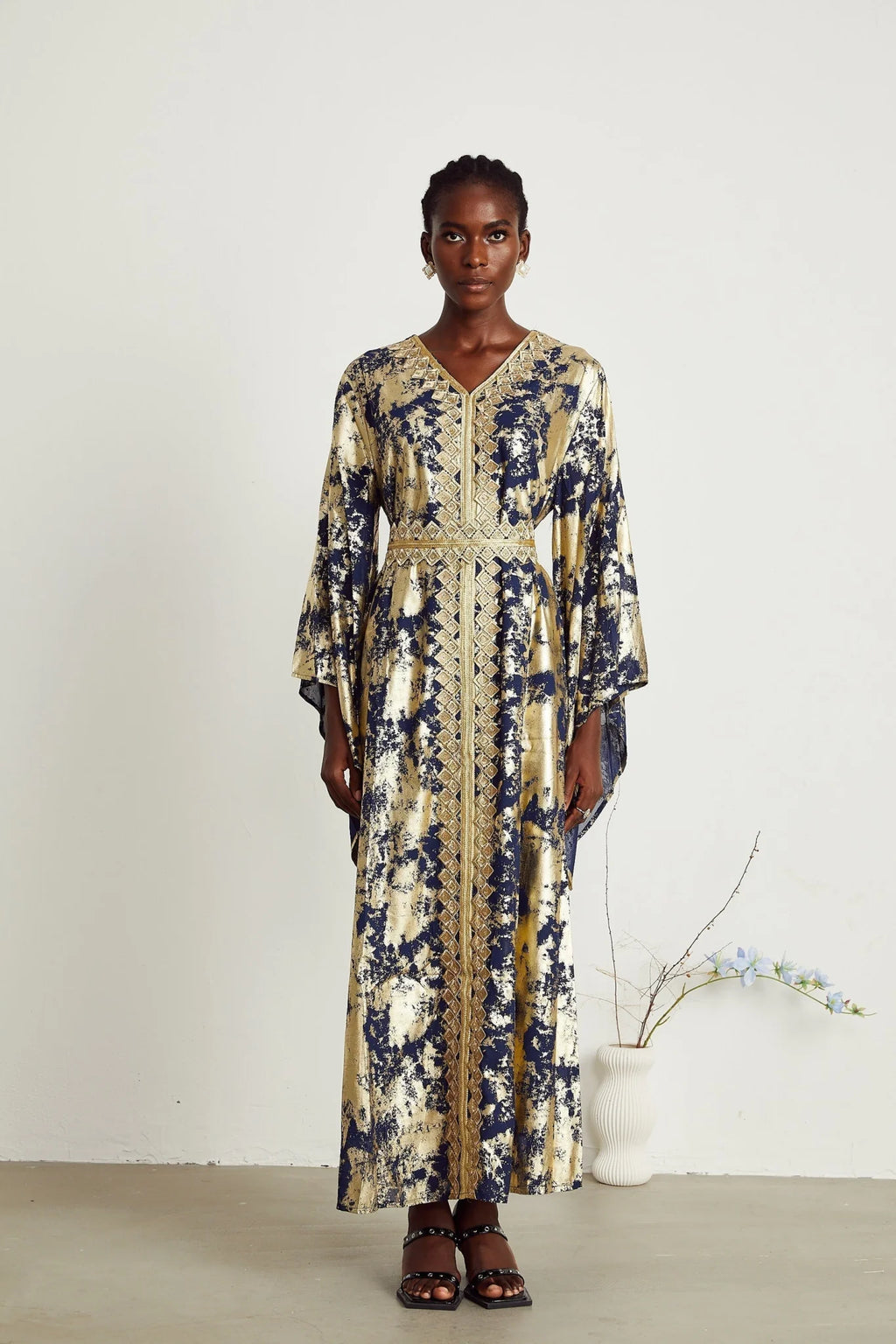 Iolanda Maxi Dress - Guipure Lace Detail - Wide Sleeves - Detachable Waist Tie - Braided Edge Trim