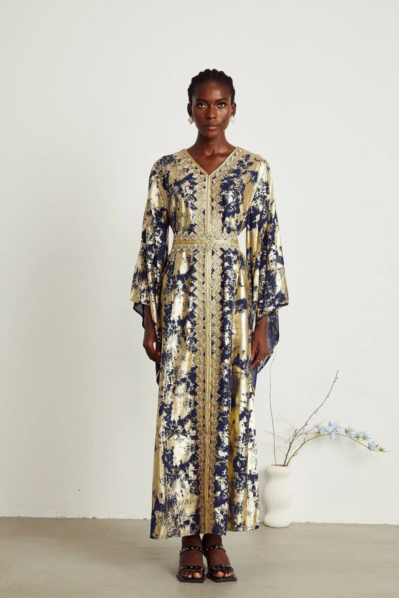 Iolanda Maxi Dress - Guipure Lace Detail - Wide Sleeves - Detachable Waist Tie - Braided Edge Trim