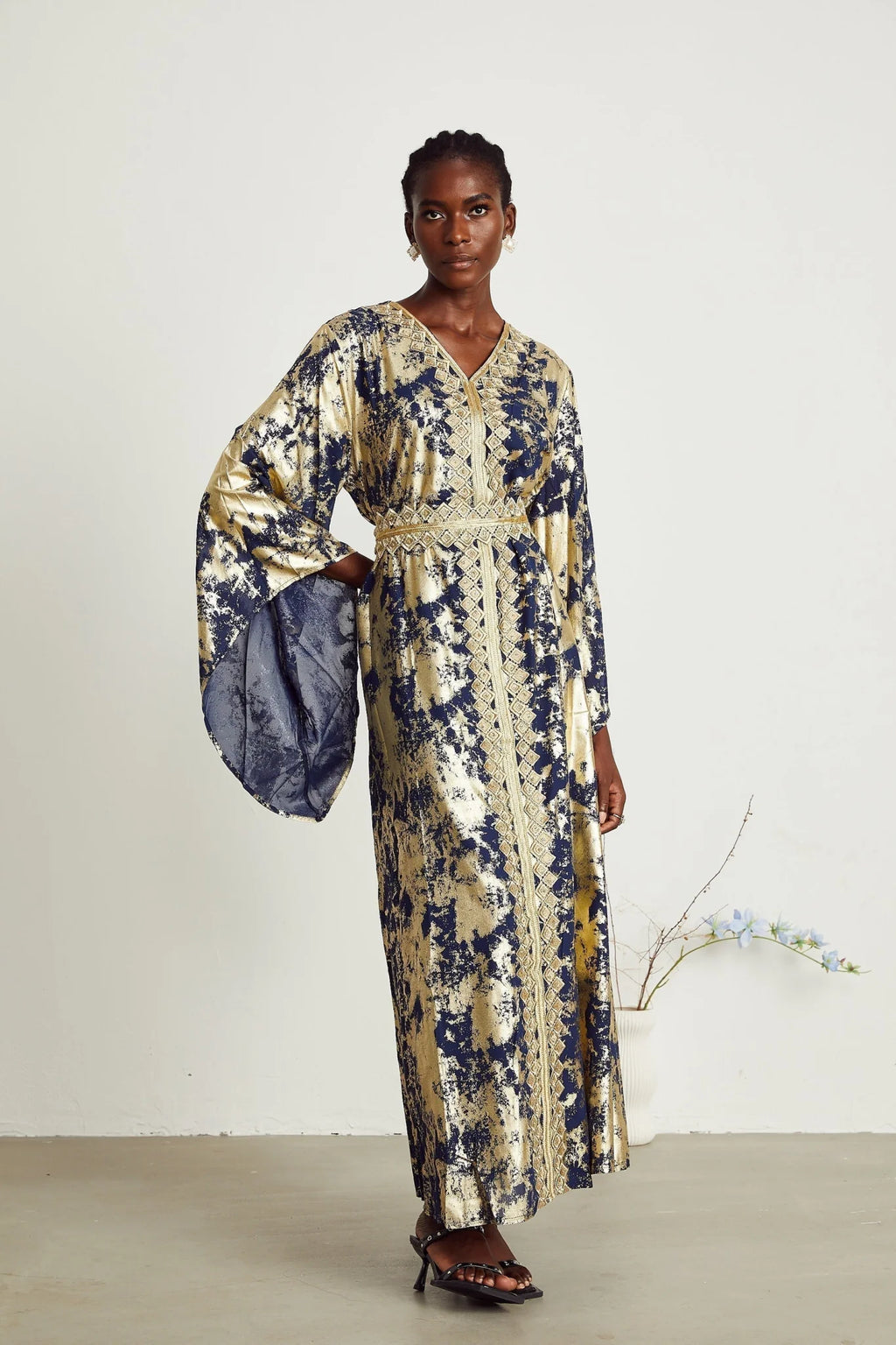 Iolanda Maxi Dress - Guipure Lace Detail - Wide Sleeves - Detachable Waist Tie - Braided Edge Trim