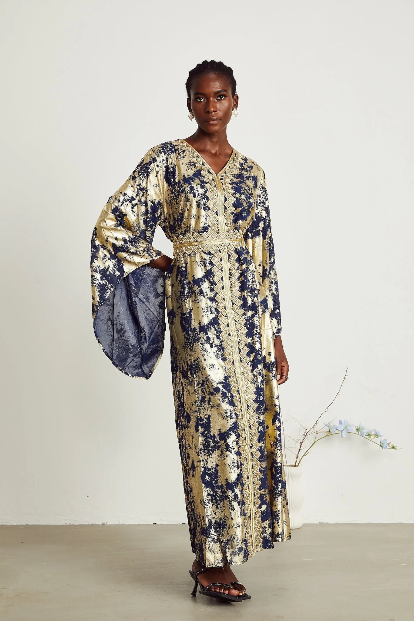 Iolanda Maxi Dress - Guipure Lace Detail - Wide Sleeves - Detachable Waist Tie - Braided Edge Trim