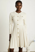Ippolita Mini Dress - Long Sleeves - Round Neck - Pleated Design - Knitted Construction