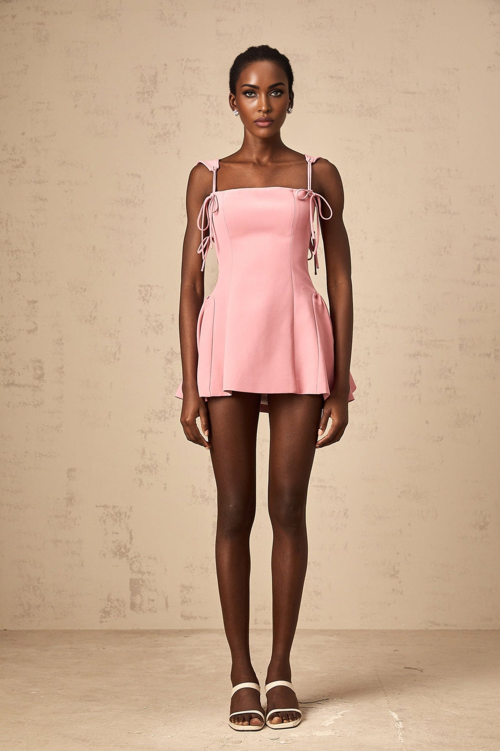 Ippolita Mini Dress - Sleeveless Detachable Self - Tie Straps Pleated Puff Skirt
