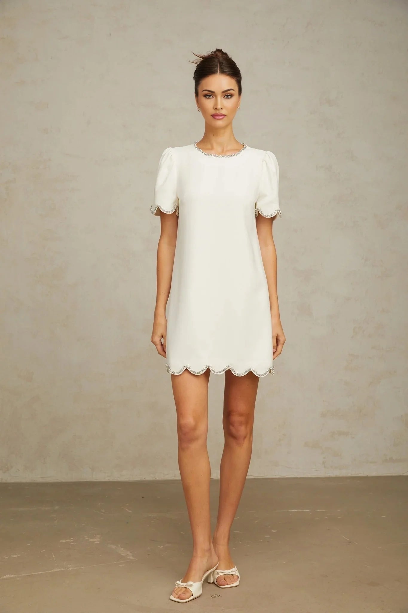 Ippolita Mini Dress White Crystal Scallop Hem