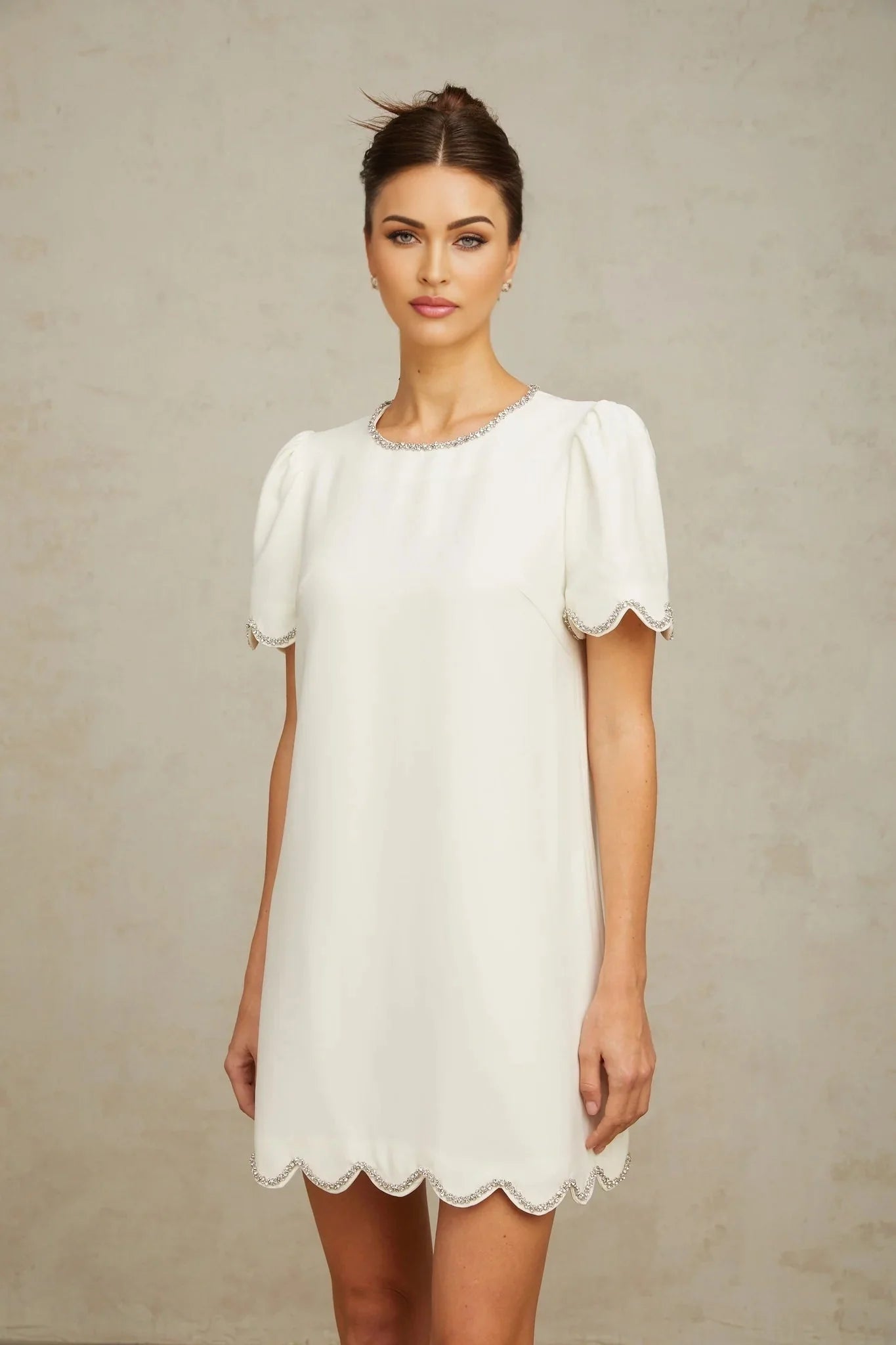 Ippolita Mini Dress White Crystal Scallop Hem