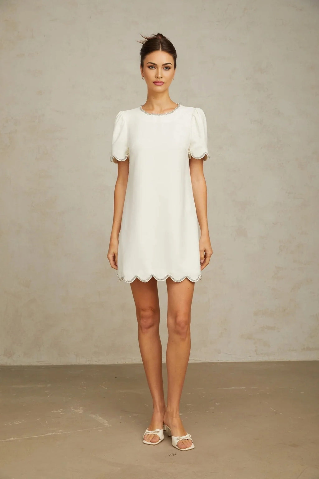 Ippolita Mini Dress White Crystal Scallop Hem