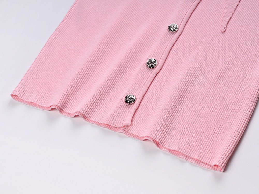 Irene Slim Fit Long Sleeve Top - Tie - Neck Detail - Button Front with Decorative Pockets