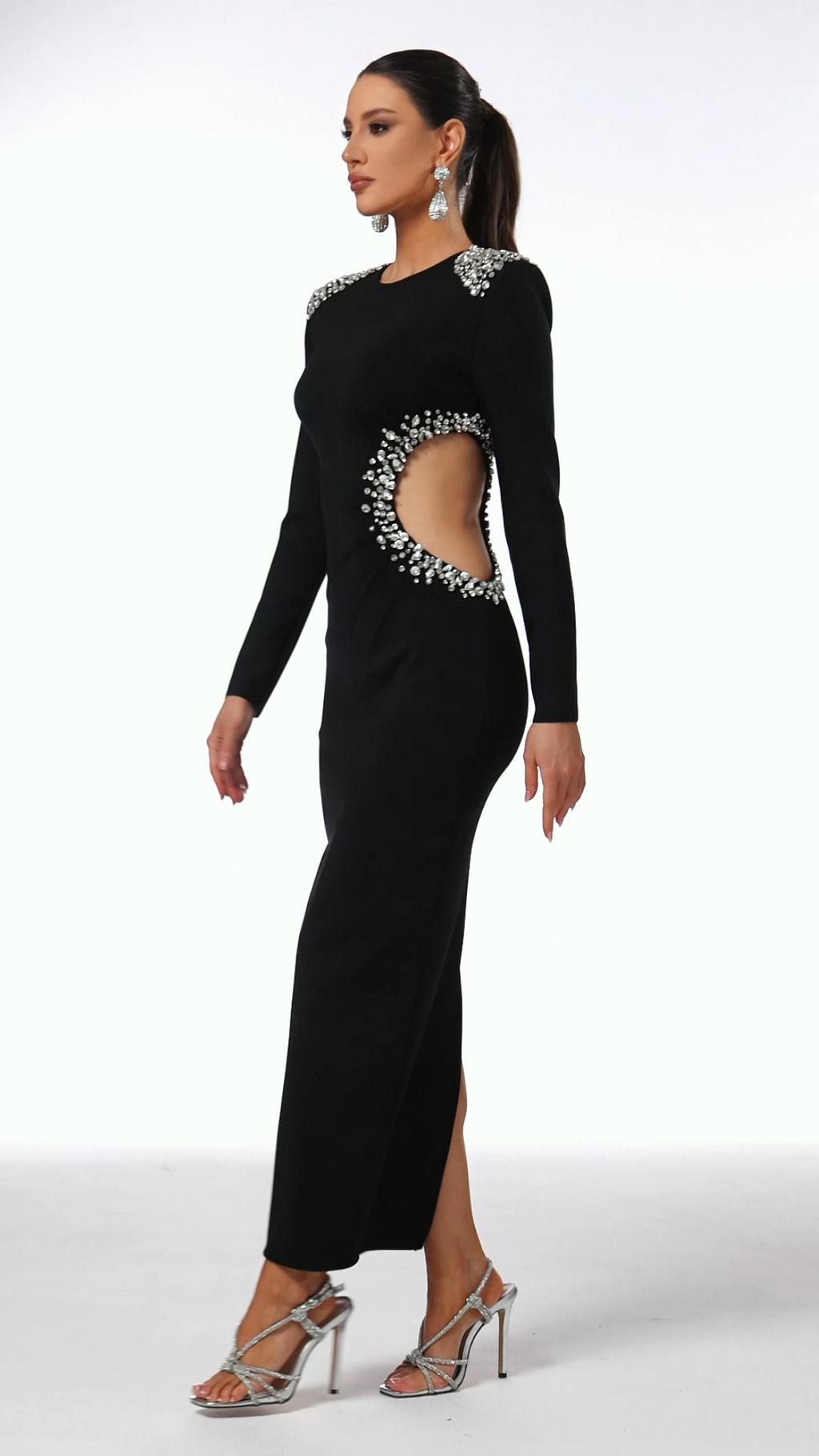 Isabel Black Diamond Accent Long Sleeve Formal Dress
