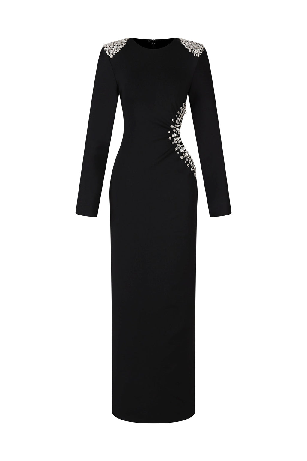 Isabel Black Diamond Detail Long Sleeve Formal Dress