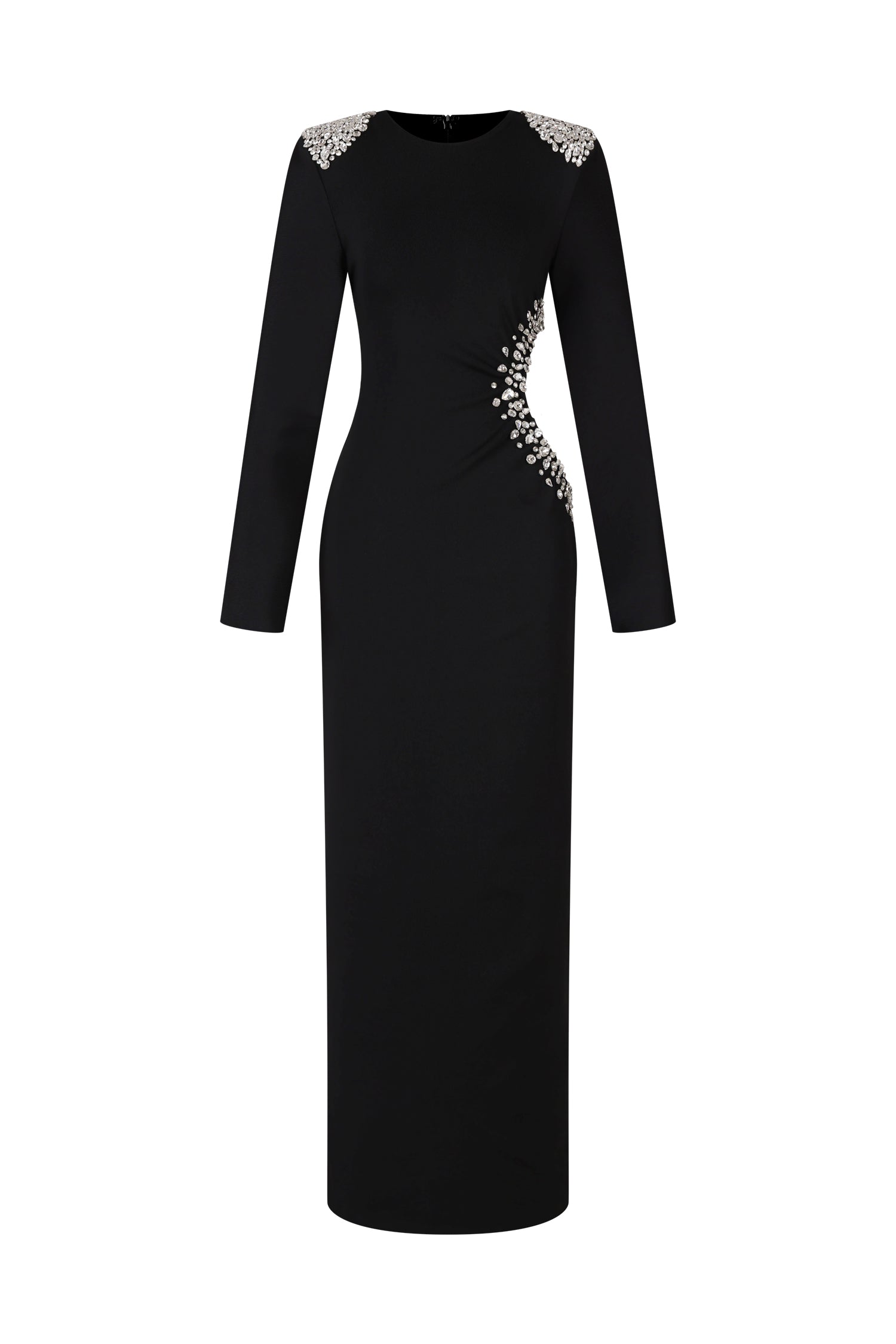 Isabel Black Diamond Detail Long Sleeve Formal Dress