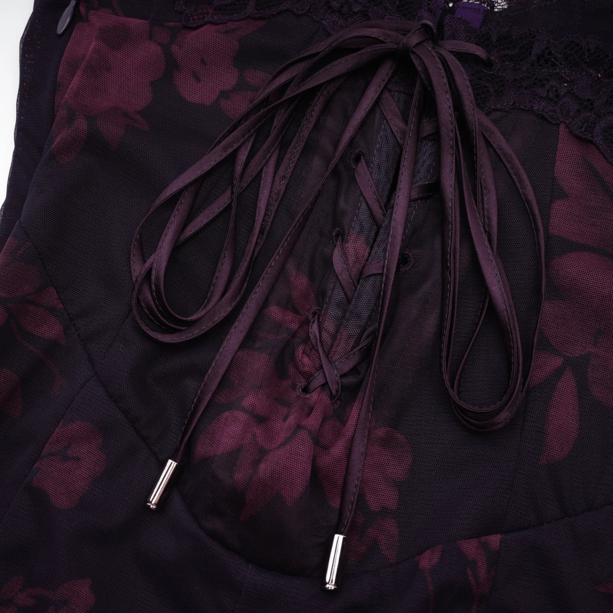 Isabel Floral Midi Dress - Sleeveless Cut - Spaghetti Straps - Mesh Design - Lace Trims