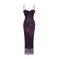 Isabel Floral Midi Dress - Sleeveless Cut - Spaghetti Straps - Mesh Design - Lace Trims