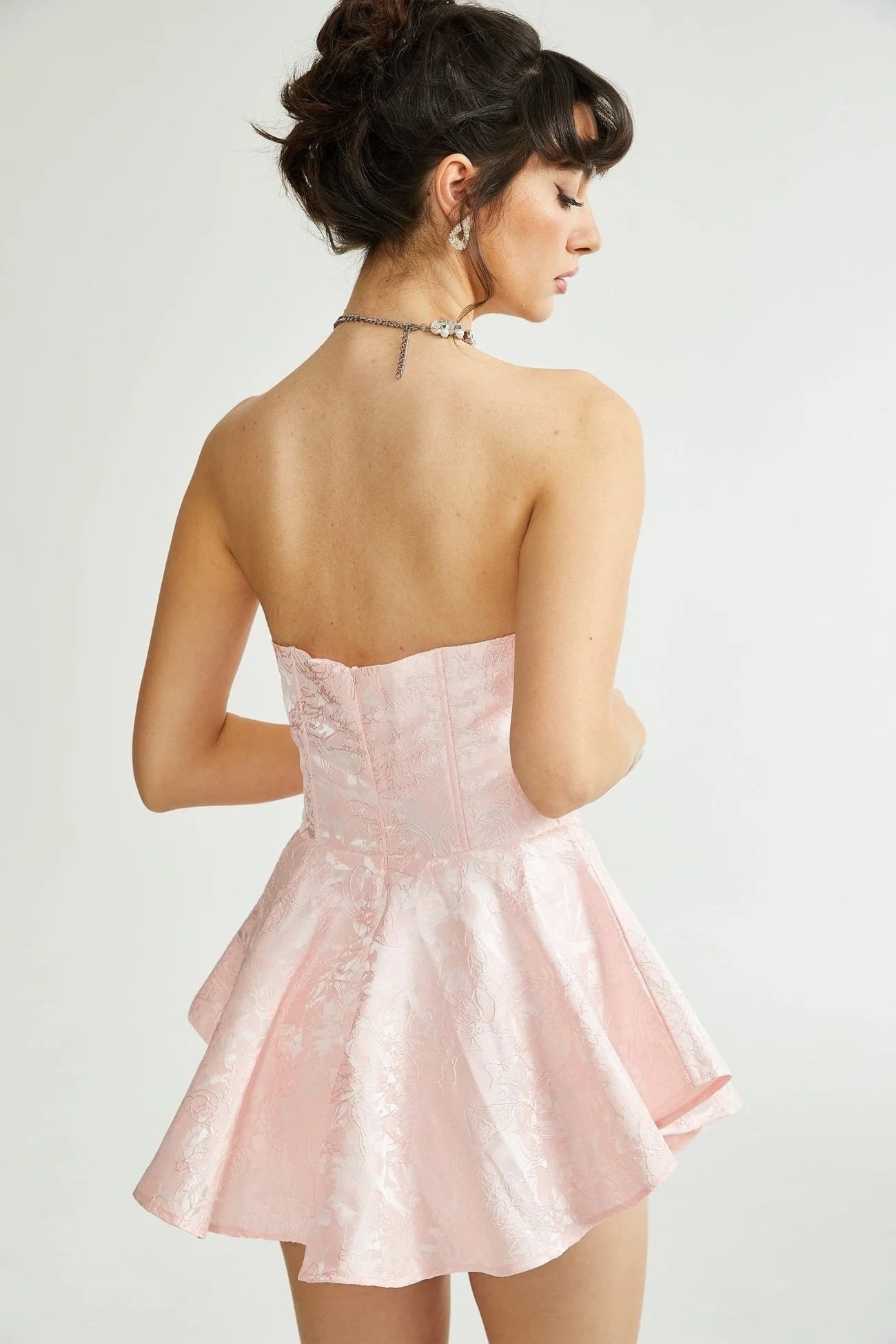 Isabel Mini Dress - Sleeveless - Off the Shoulder - Bustier Style - Patterned Jacquard
