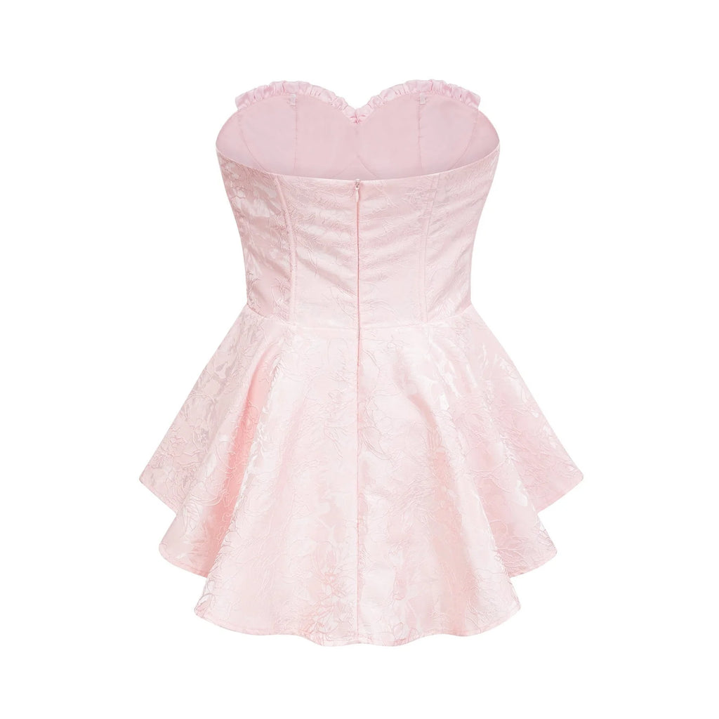 Isabel Mini Dress - Sleeveless - Off the Shoulder - Bustier Style - Patterned Jacquard