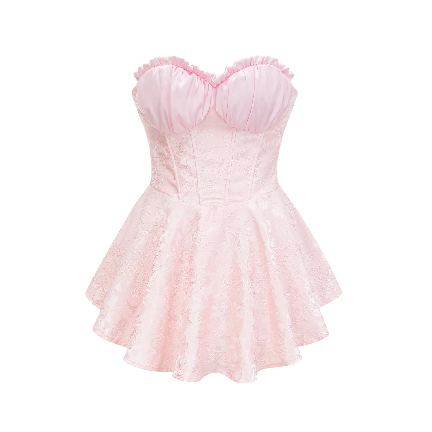 Isabel Mini Dress - Sleeveless - Off the Shoulder - Bustier Style - Patterned Jacquard