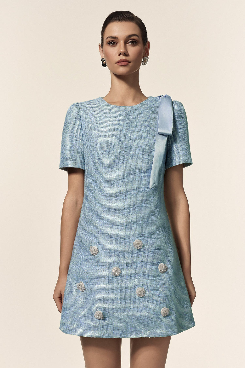 Isabella Blue Floral Bowknot Mini Dress