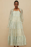 Isabella Cardigan & Dress Set - Tie - Dye Print - Puff Sleeves - Tiered Design - Sequin Embellishment - Maxi Length