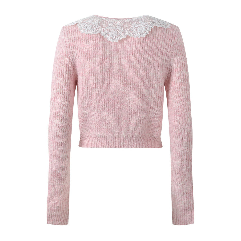 Isabella Cardigan & Skirt Set - Lace Collar - Crystal Buttons - Ribbed Cotton - Flared Silhouette - Cropped Fit