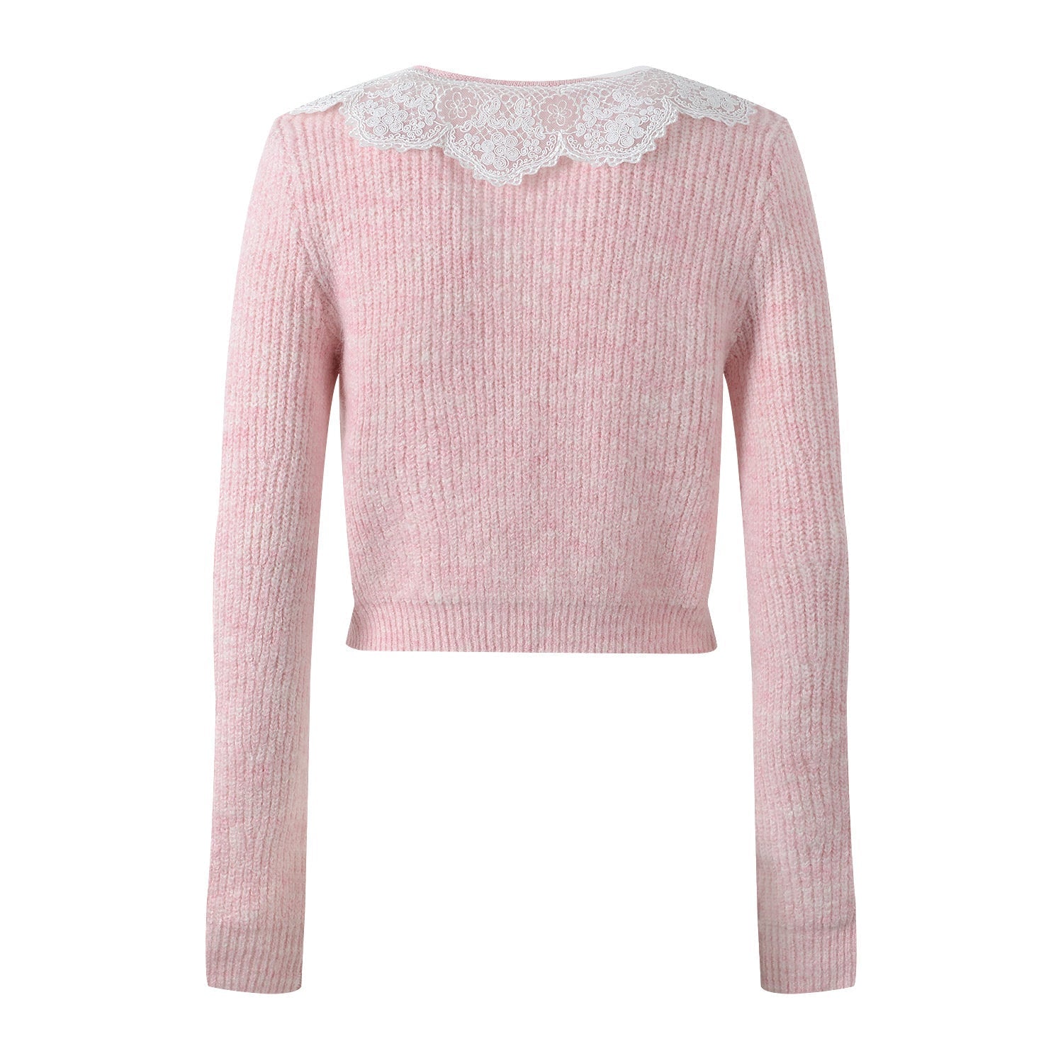 Isabella Cardigan & Skirt Set - Lace Collar - Crystal Buttons - Ribbed Cotton - Flared Silhouette - Cropped Fit