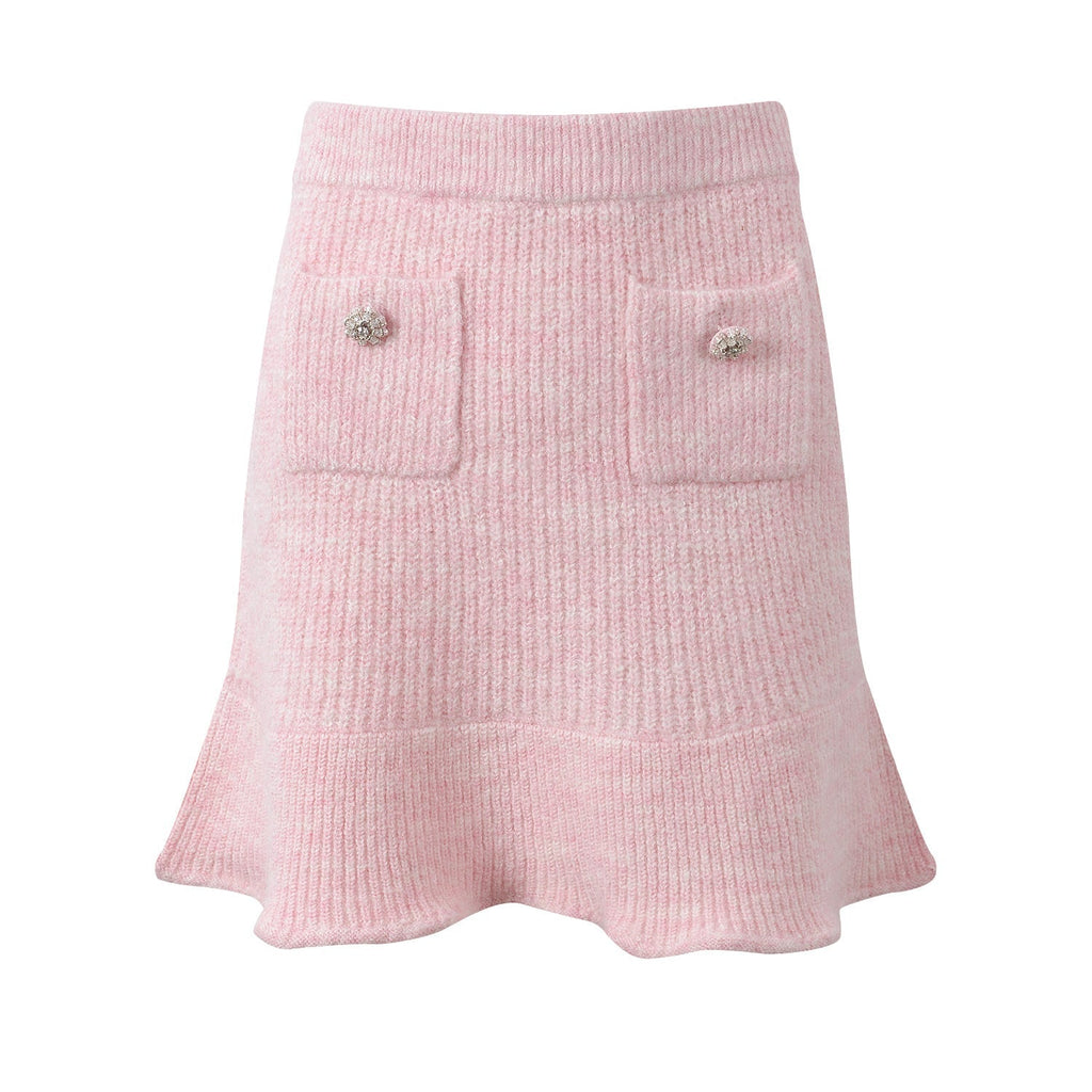 Isabella Cardigan & Skirt Set - Lace Collar - Crystal Buttons - Ribbed Cotton - Flared Silhouette - Cropped Fit