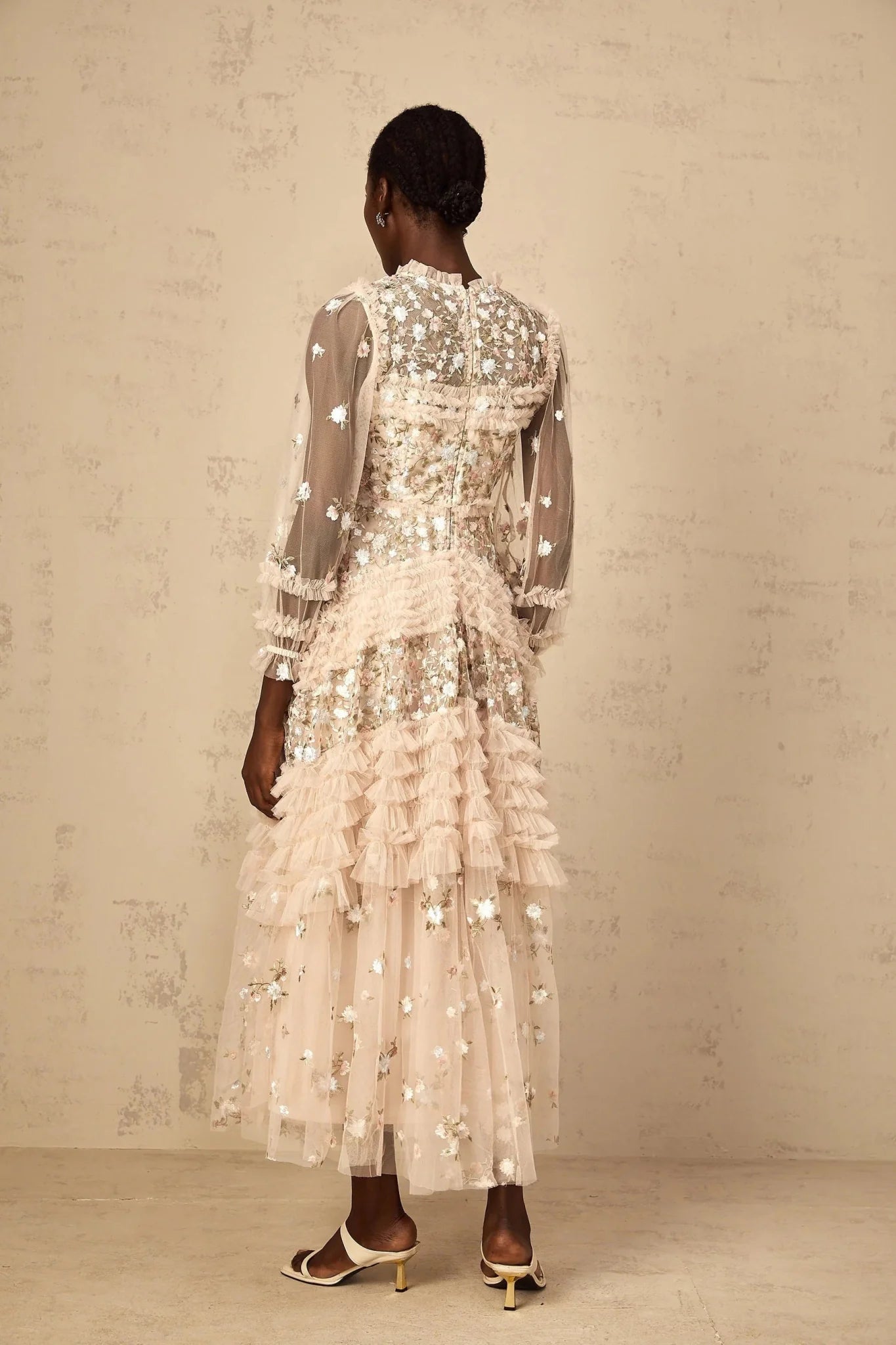 Isabella Maxi Dress Floral Embroidered Tulle Tiered Ruffles