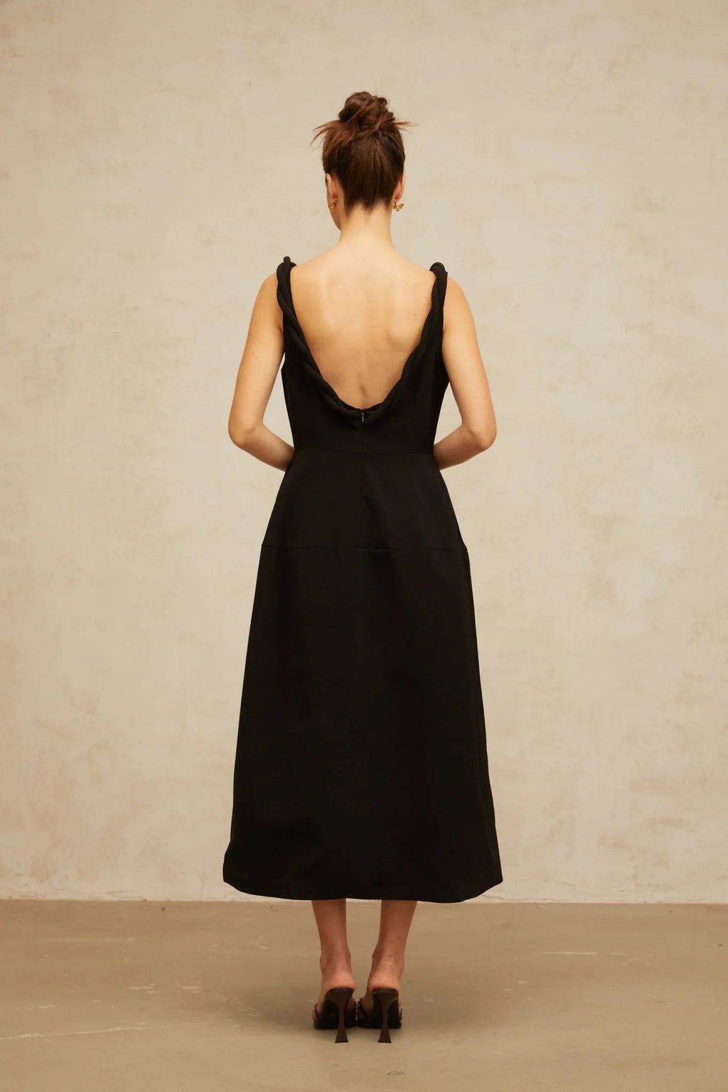 Isabella Midi Dress Black Braided Puff Design