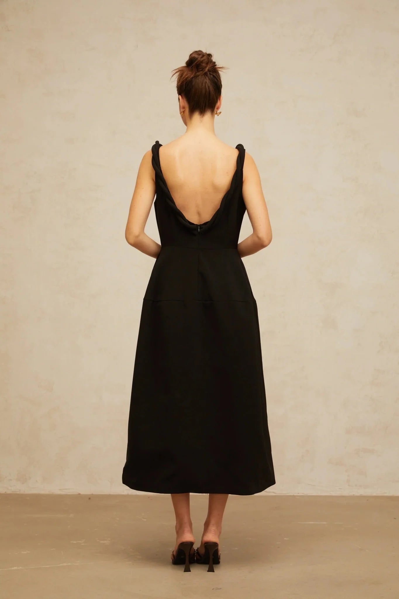 Isabella Midi Dress Black Braided Puff Design