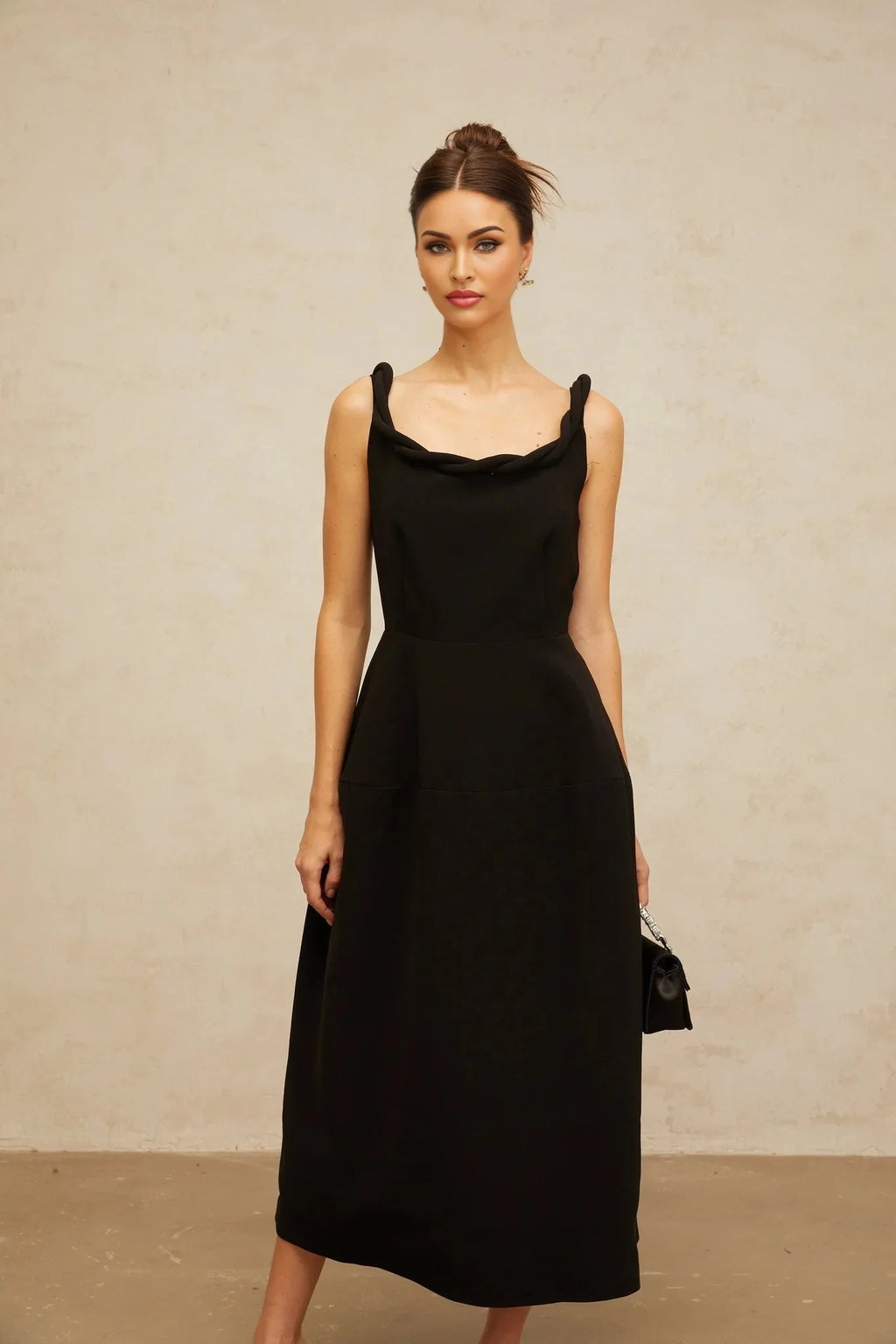 Isabella Midi Dress Black Braided Puff Design