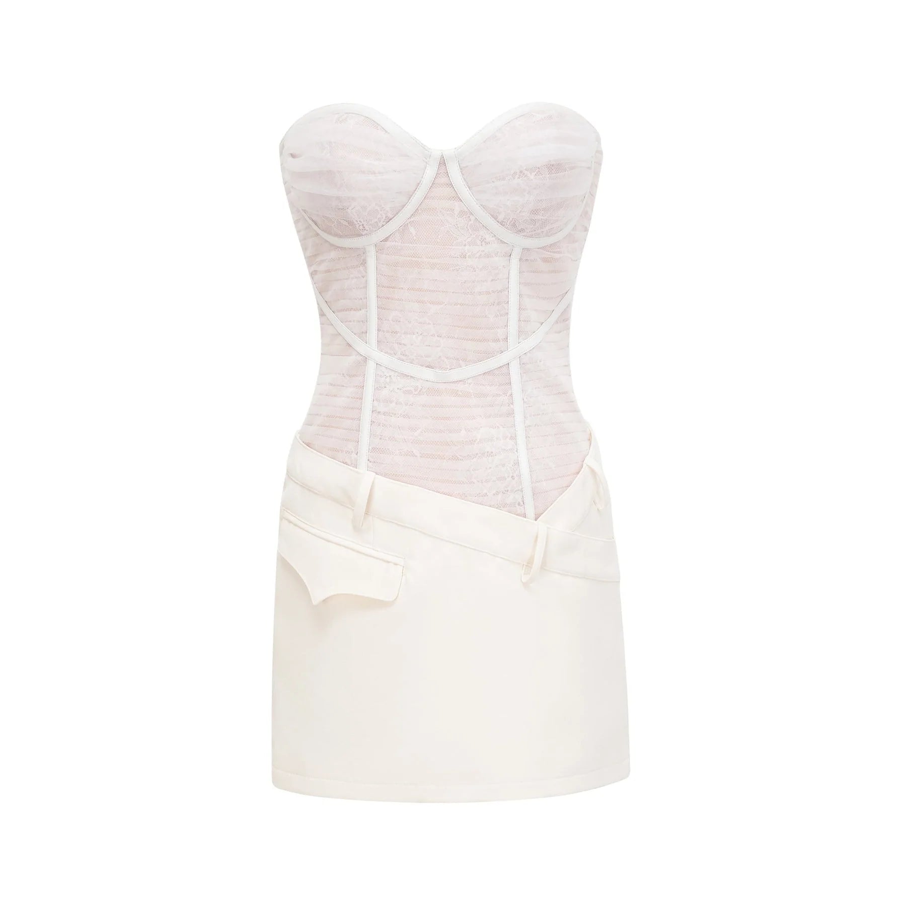 Isabella Mini Dress - Bustier Style - Mesh Detailing - Asymmetric Design - Rear Zip Fastening