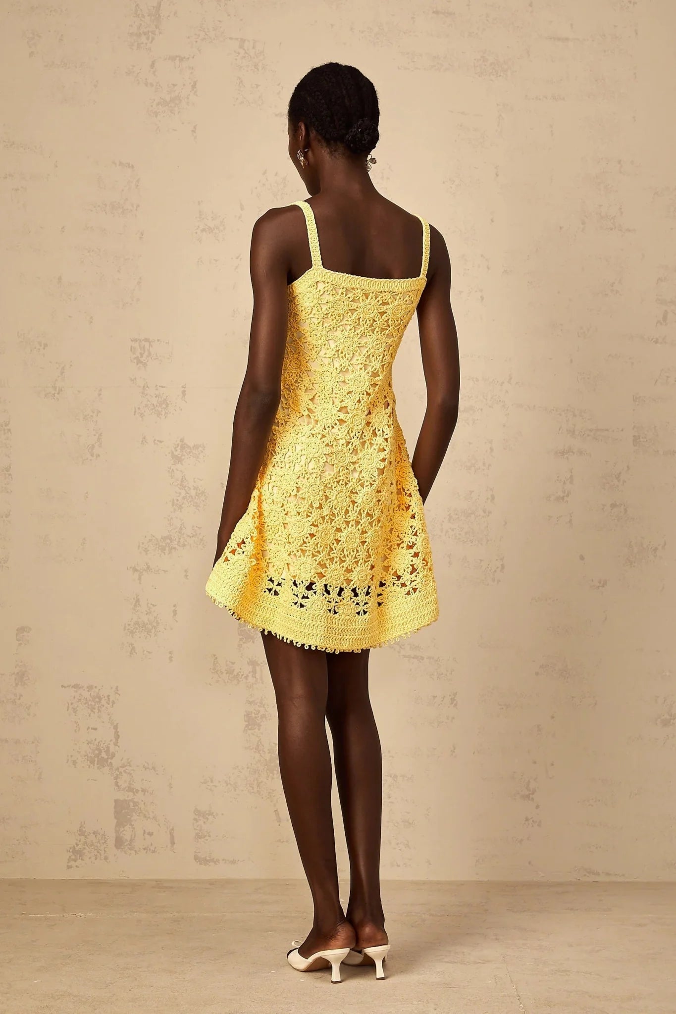 Isabella Mini Dress Yellow Crochet Flare