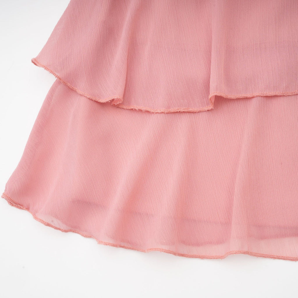Isabella Pink Mini Dress - Sleeveless Halterneck - Ruffled Tiered Design - Mini Length - Side Zip Fastening