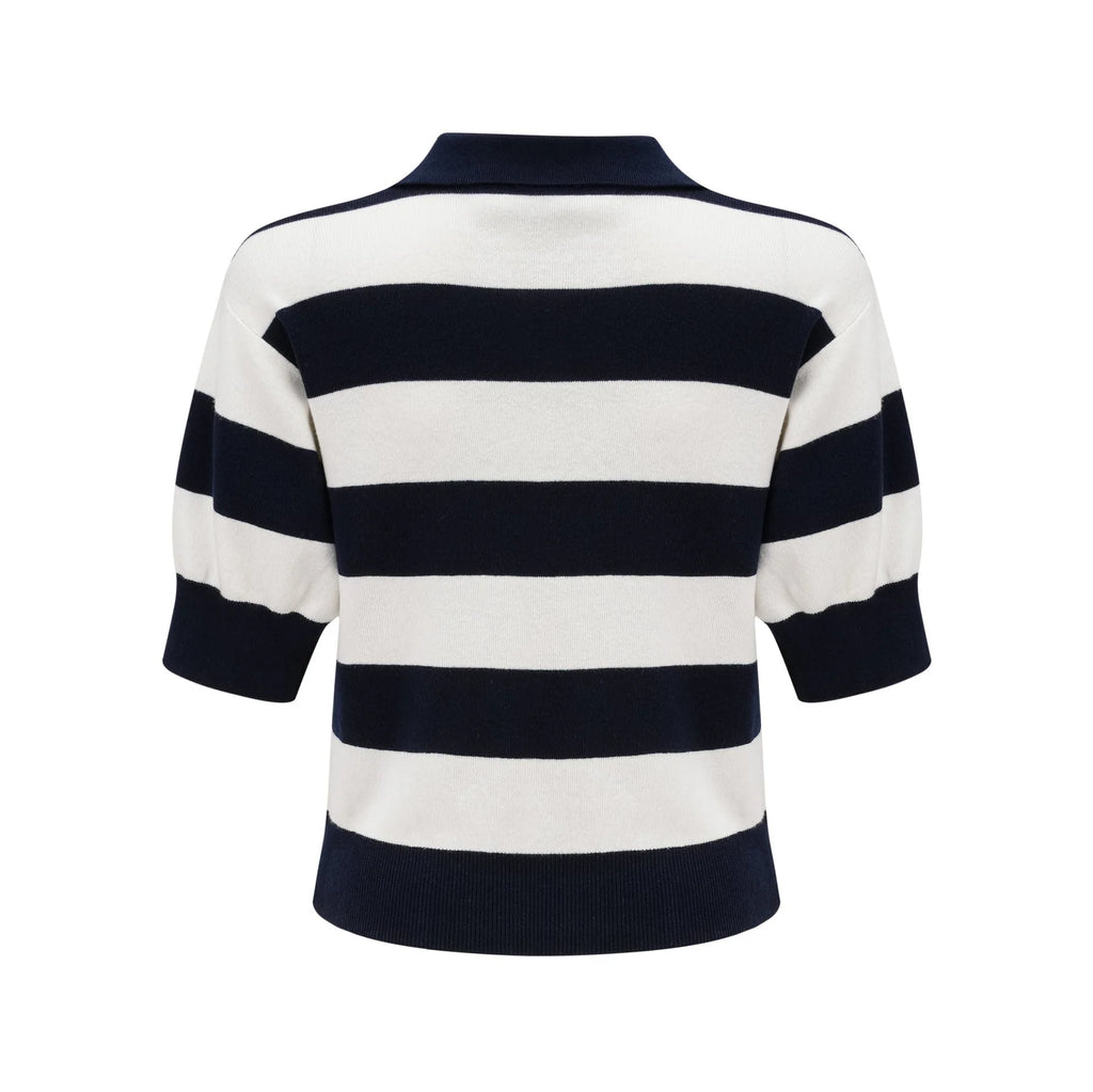 Isabella Shirt - Color Blocked Lapel Collar - Chic Stripe Design - Trendy Short Sleeves - Stretch Waist Comfort