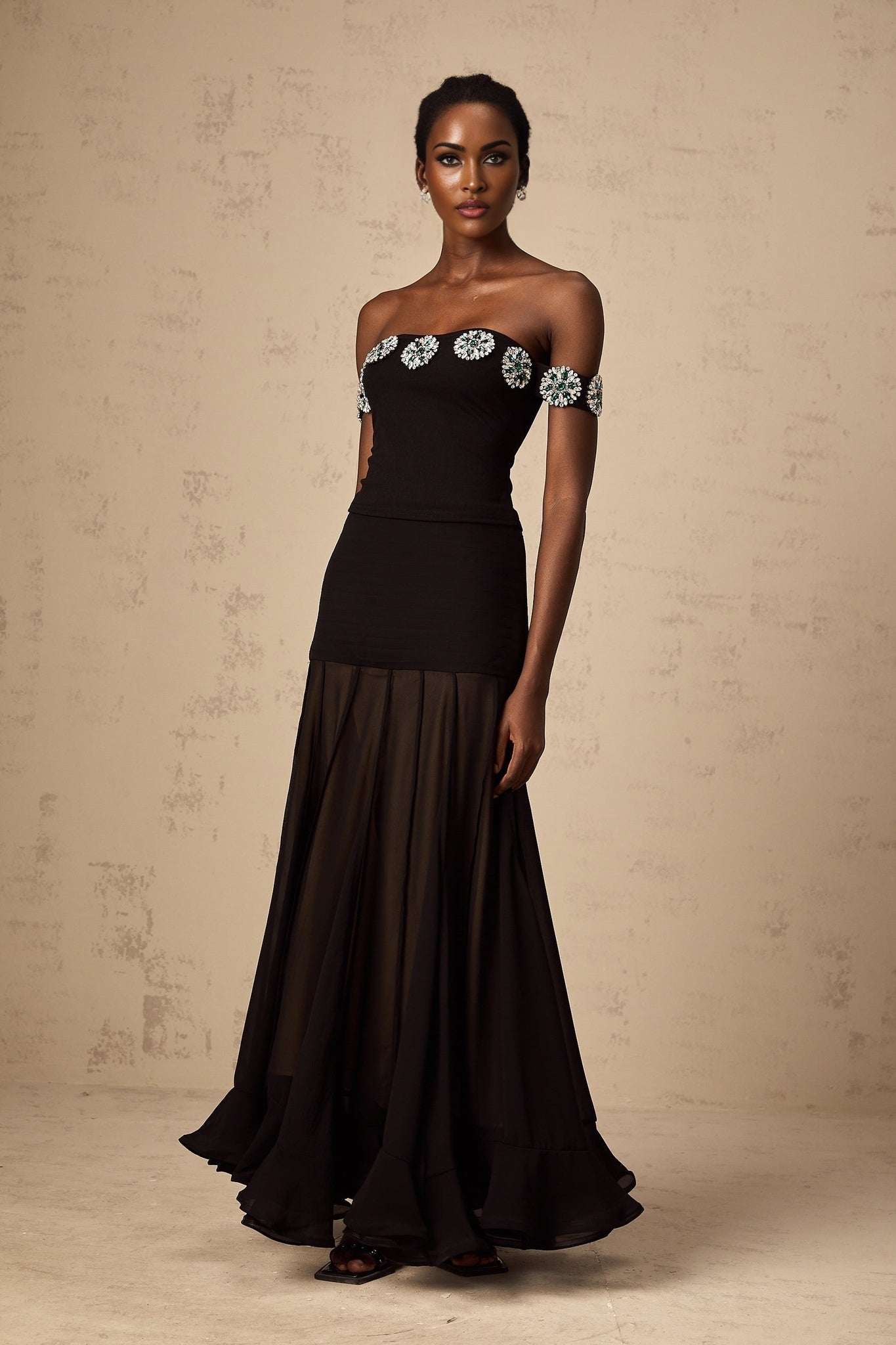 Isabelle Top - Sleeveless - Off the Shoulder - Crystal Embellishment - Cropped