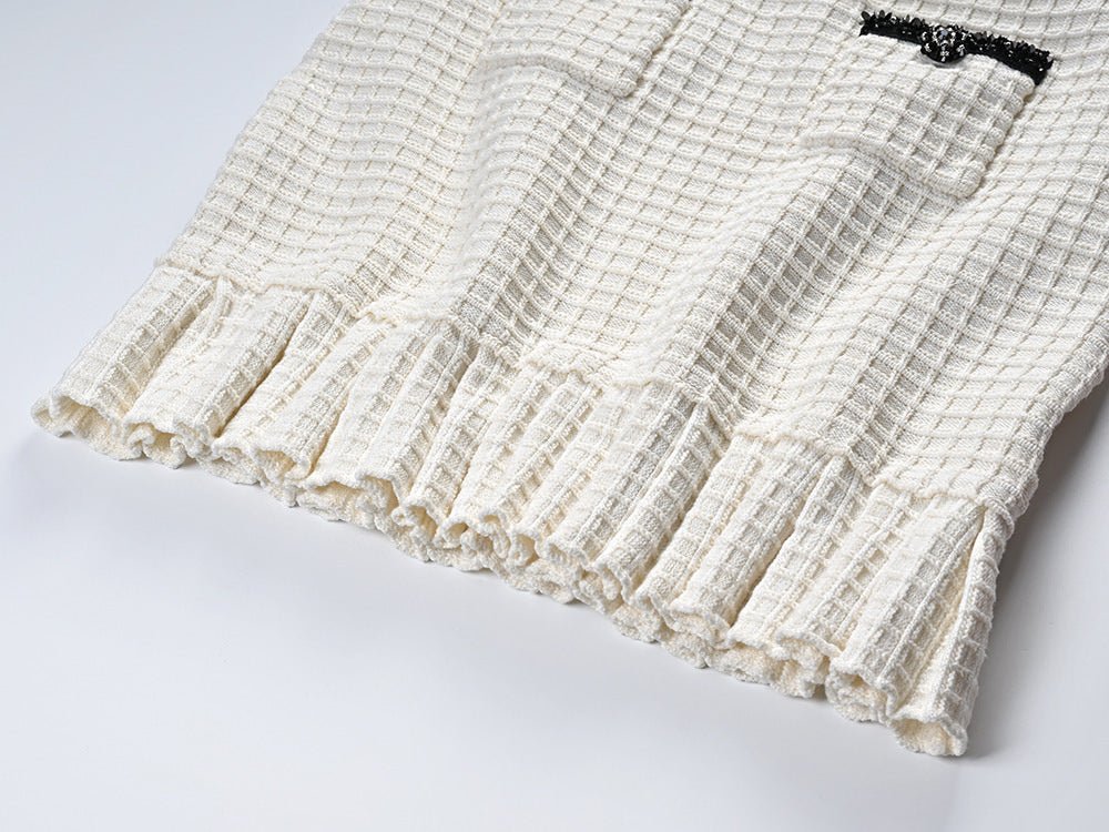 Isadora Jacket & Skirt Set - Textured Knit Pattern - Accents - Ruffled Hem - Decorative Buttons - Elegant