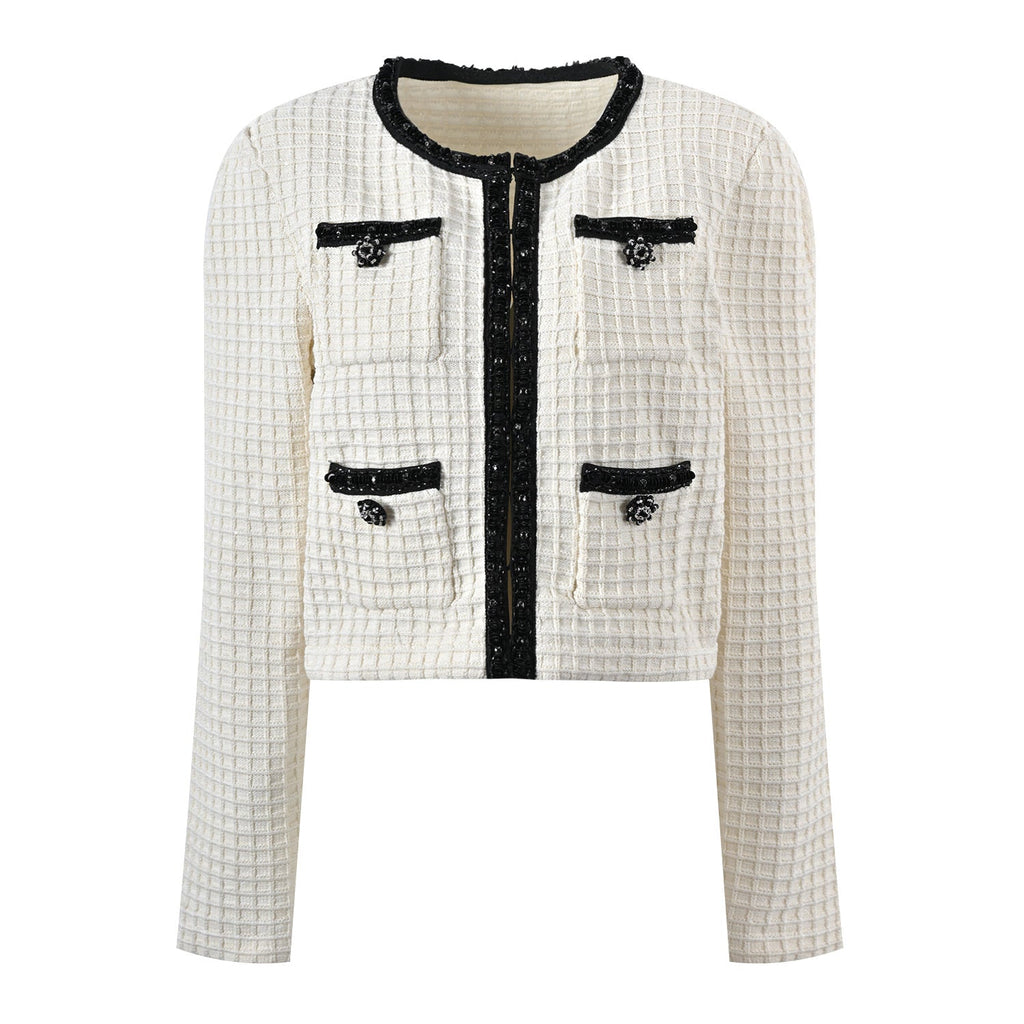 Isadora Jacket & Skirt Set - Textured Knit Pattern - Accents - Ruffled Hem - Decorative Buttons - Elegant