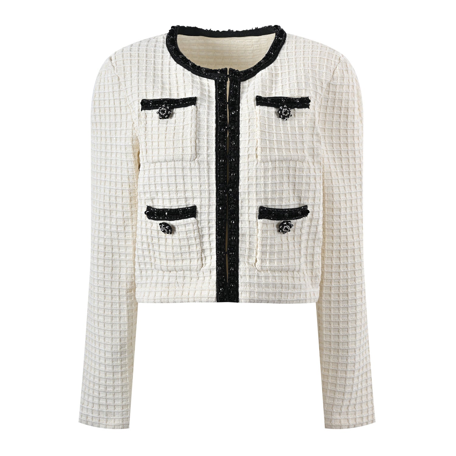 Isadora Jacket & Skirt Set - Textured Knit Pattern - Accents - Ruffled Hem - Decorative Buttons - Elegant